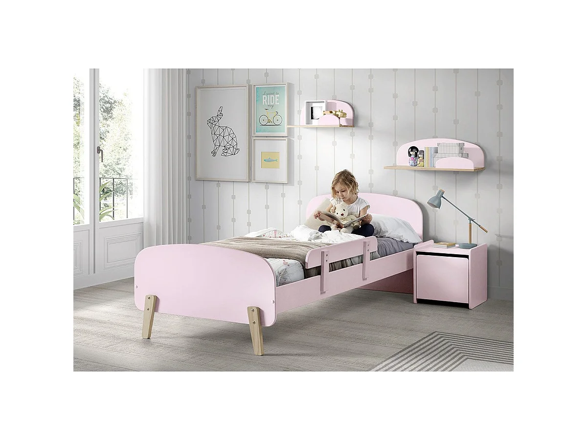 Lit Enfant & Barrière de Sécurité "Kiddy" 90x200cm Rose