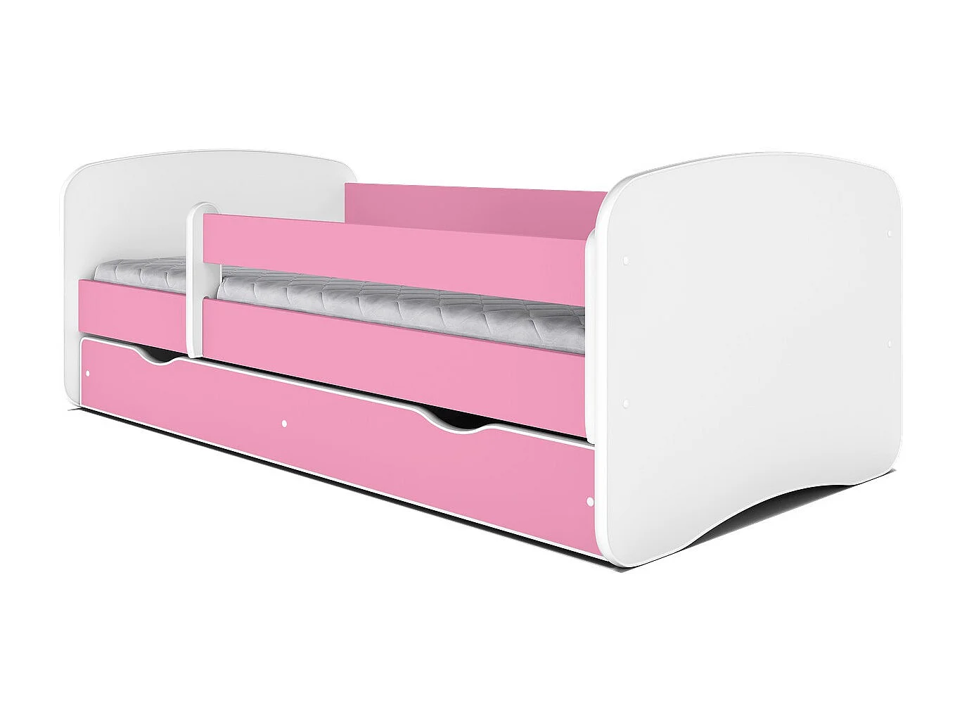 Roze kinderbed met boxsprings en afneembaar hekwerk Drimy-Schuim matras-Slapen 80x180cm-Laden Met lade