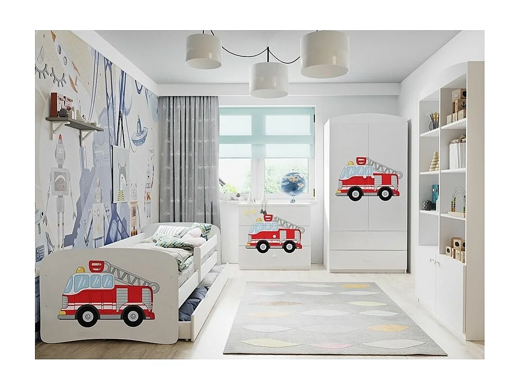 Lit enfant petit dinosaure avec sommiers et barrière de sécurité amovible Drimy-Matelas mousse-80x160-Tiroirs Avec tiroir