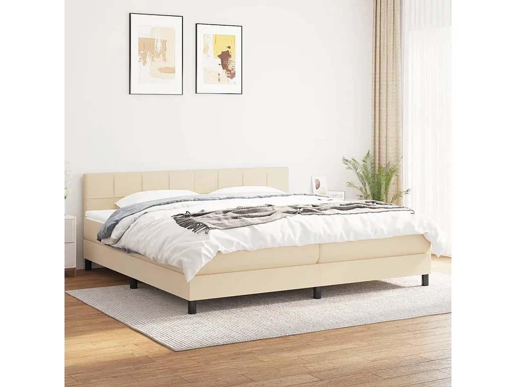Lit à sommier tapissier avec matelas Crème 200x200 Tissu 3