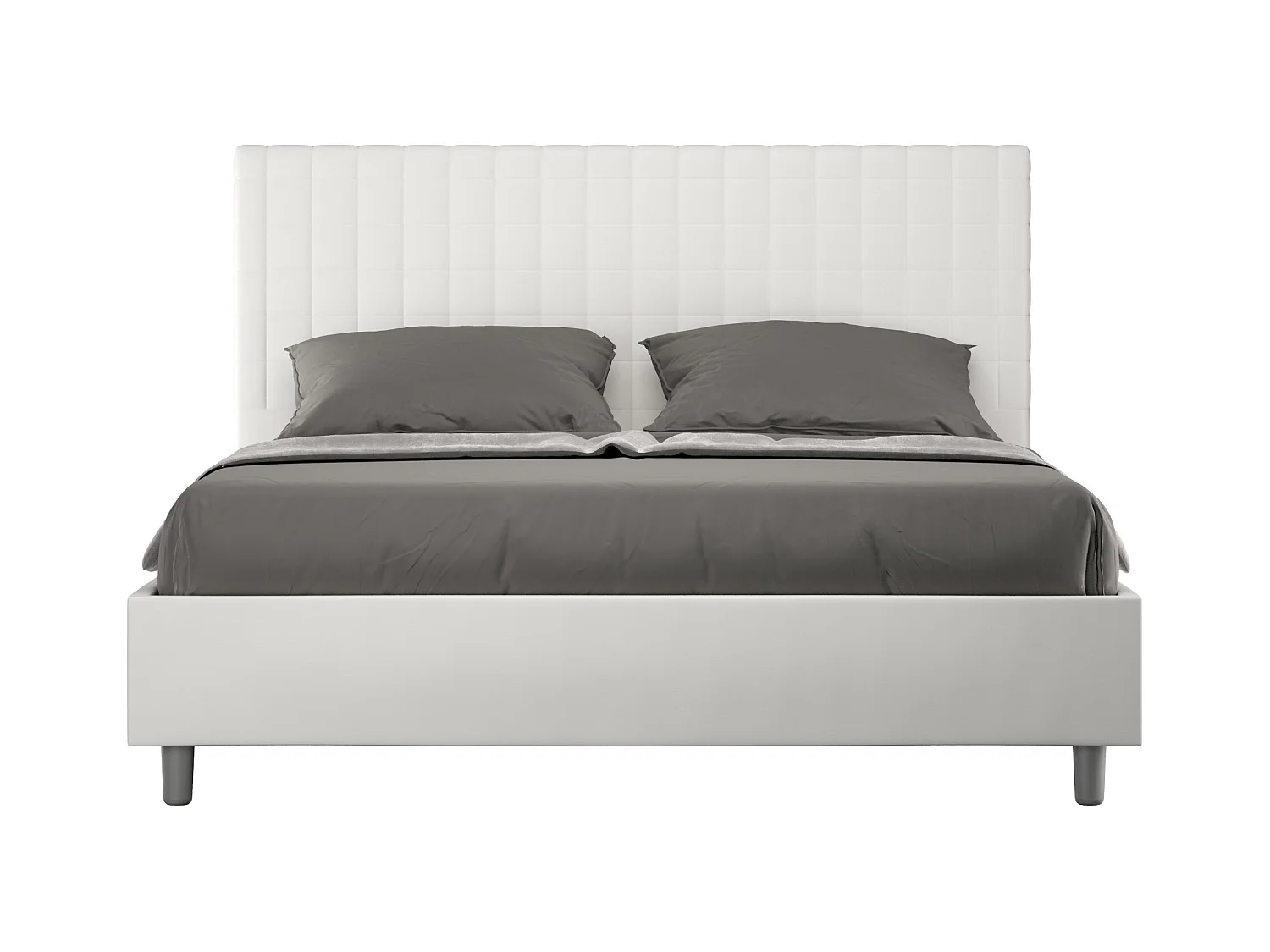 Lit matelassé à carreaux simili cuir Kunda-Couleur Blanc-180x200-Option Avec sommier