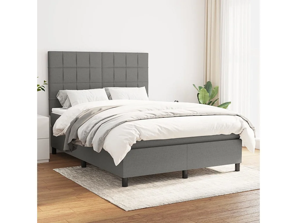 Lit à sommier tapissier avec matelas Gris foncé 140x200 Tissu 2