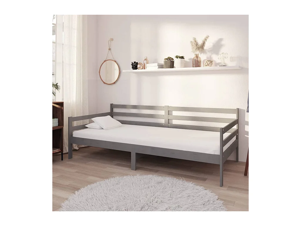 Lit avec matelas 90x200 Gris Bois de pin massif 7