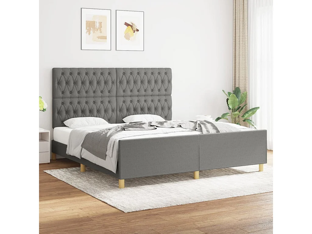 Lit avec tête de lit Gris foncé 180x200 Tissu 2