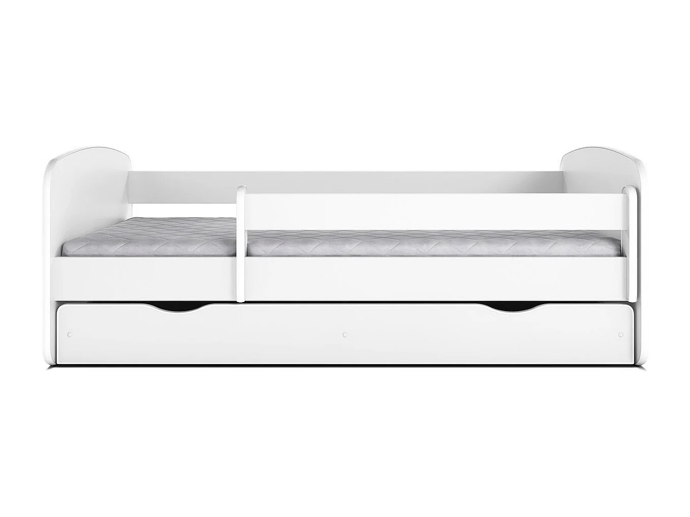 Lit enfant blanc avec sommiers et barrière de sécurité amovible Drimy-Matelas mousse-70x140-Tiroirs Avec tiroir