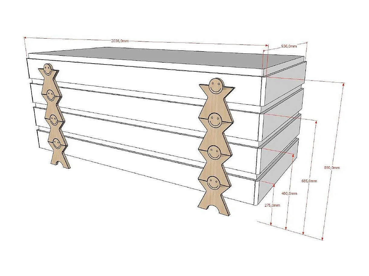 Lit Enfant en Bois "Modulo Smiley" 90x200cm Gris