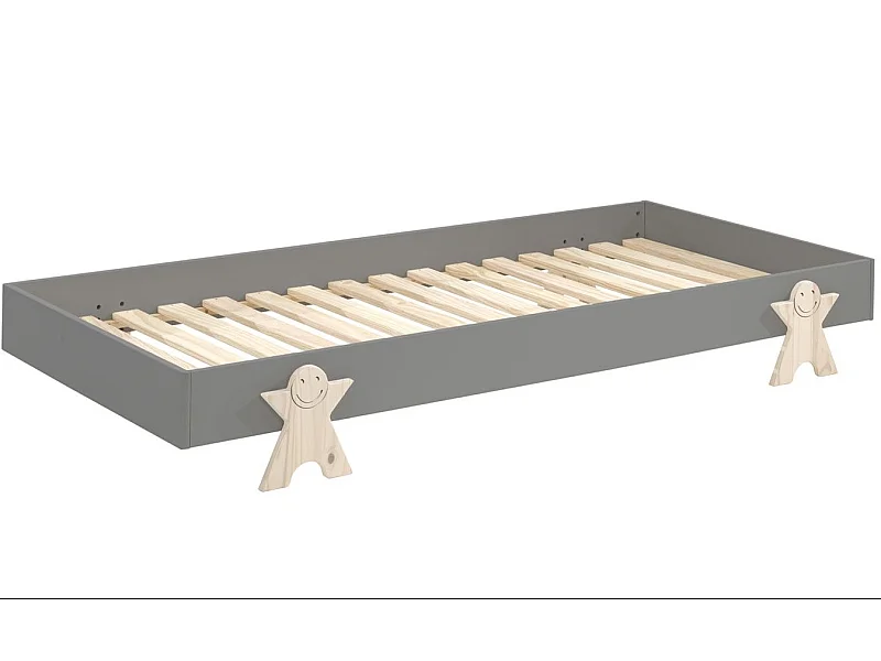 Bed 90x200 cm massief grijs grenen en licht hout Fernando