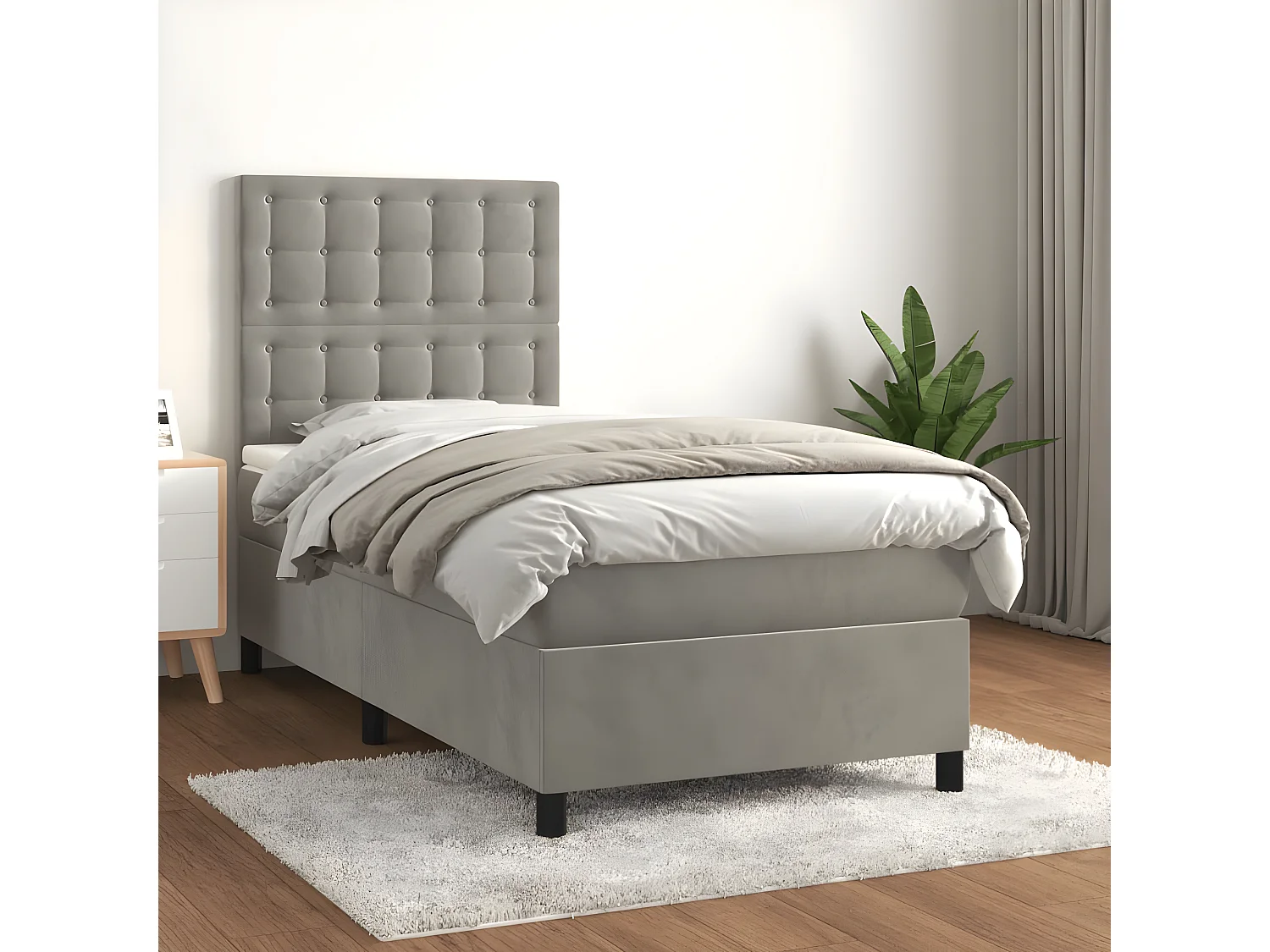 Lit à sommier tapissier et matelas Gris clair 100x200 Velours