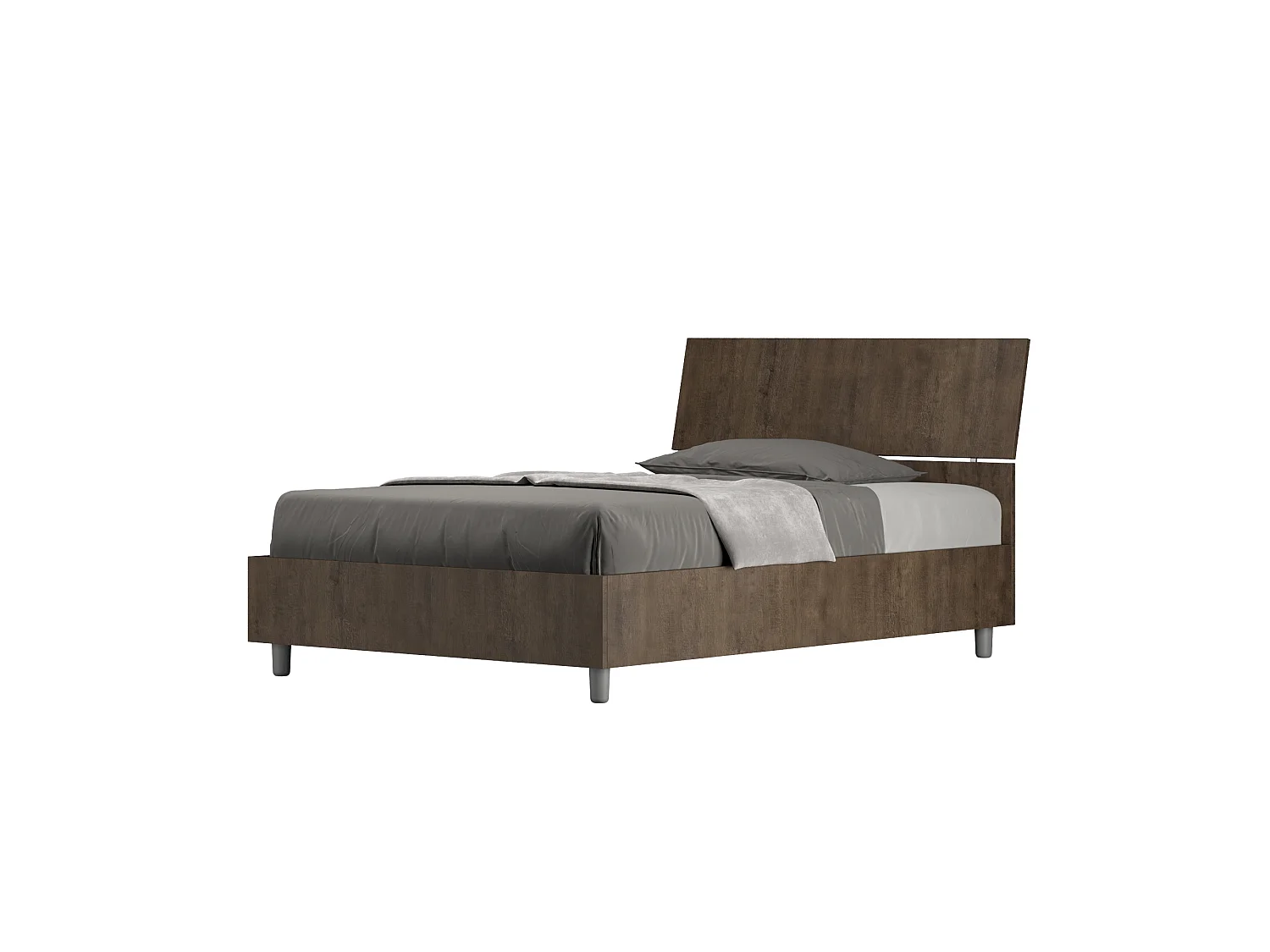 Lit 1 place et demi sans sommier 120x200 tête de lit inclinée noyer Demas