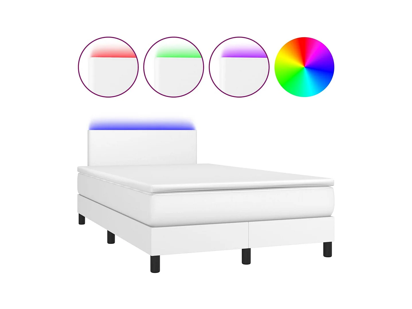 Lit à sommier tapissier et matelas et LED Blanc 120x200 Similicuir