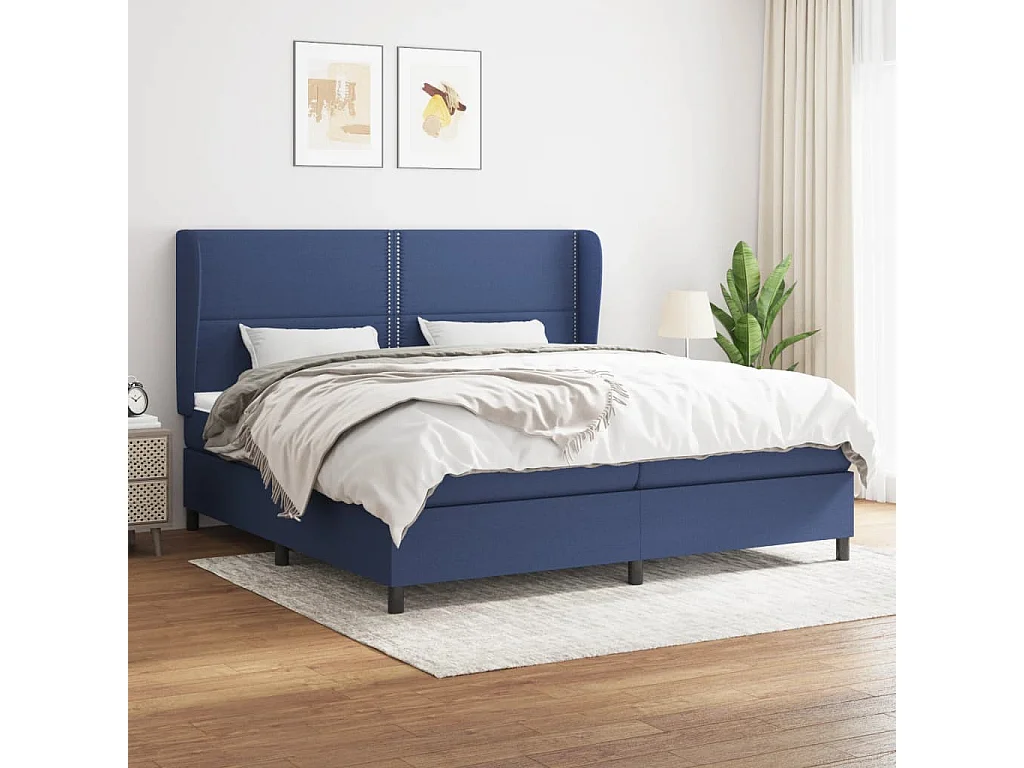 Lit à sommier tapissier avec matelas Bleu 200x200 Tissu