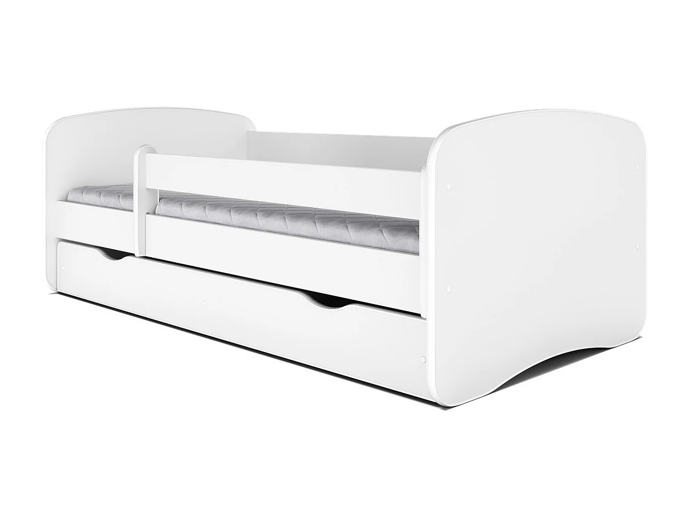 Lit enfant blanc avec sommiers et barrière de sécurité amovible Drimy-80x180-Tiroirs Avec tiroir
