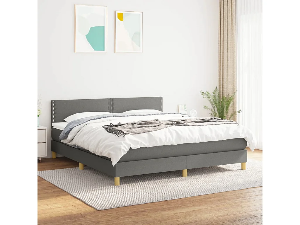 Lit à sommier tapissier avec matelas Gris foncé 160x200 Tissu 3