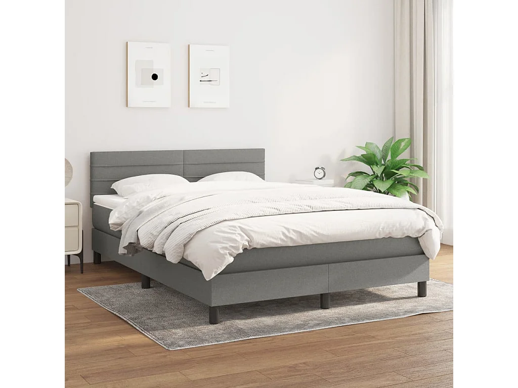 Lit à sommier tapissier avec matelas Gris foncé 140x190 Tissu 2