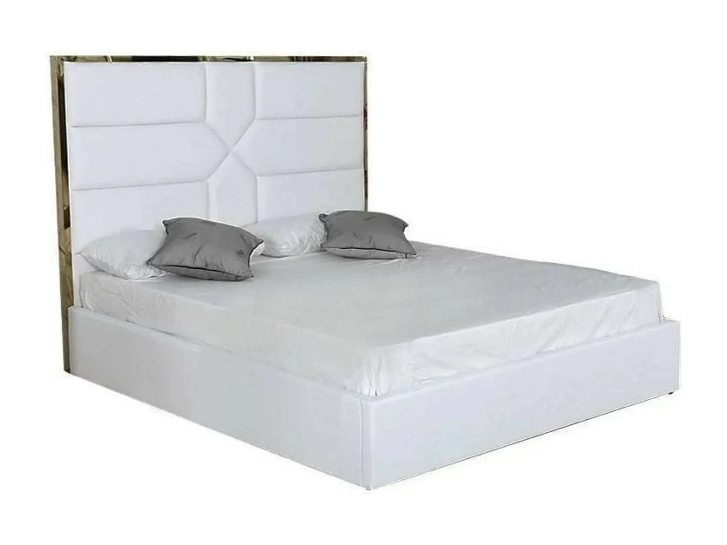 Lit design 2 places simili cuir avec tête de lit contour laiton Delhie-Couleur Blanc-160x200