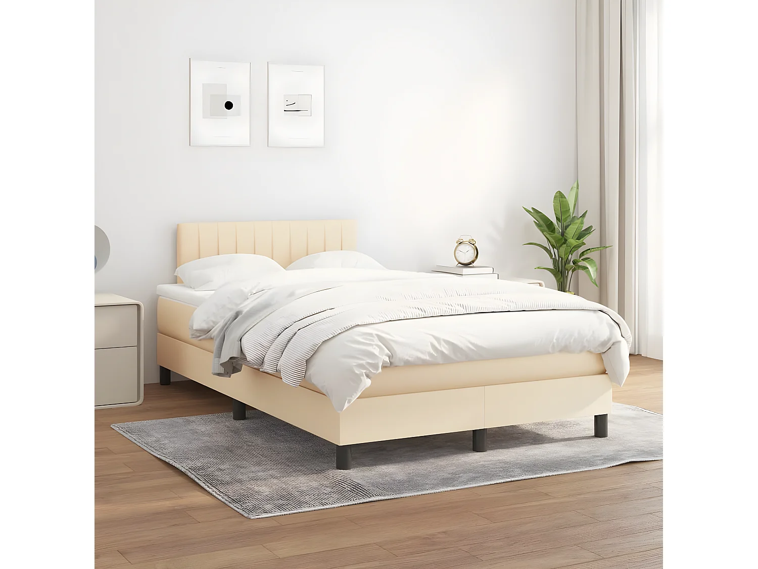 Lit à sommier tapissier avec matelas Crème 120x200 Tissu 4