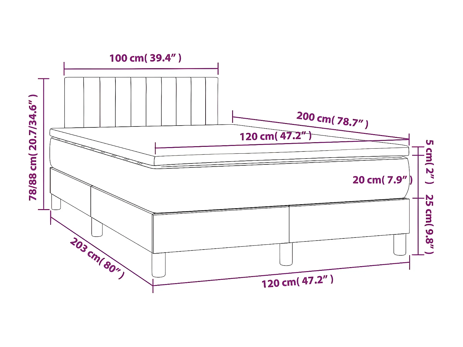 Lit à sommier tapissier avec matelas Crème 120x200 Tissu 4