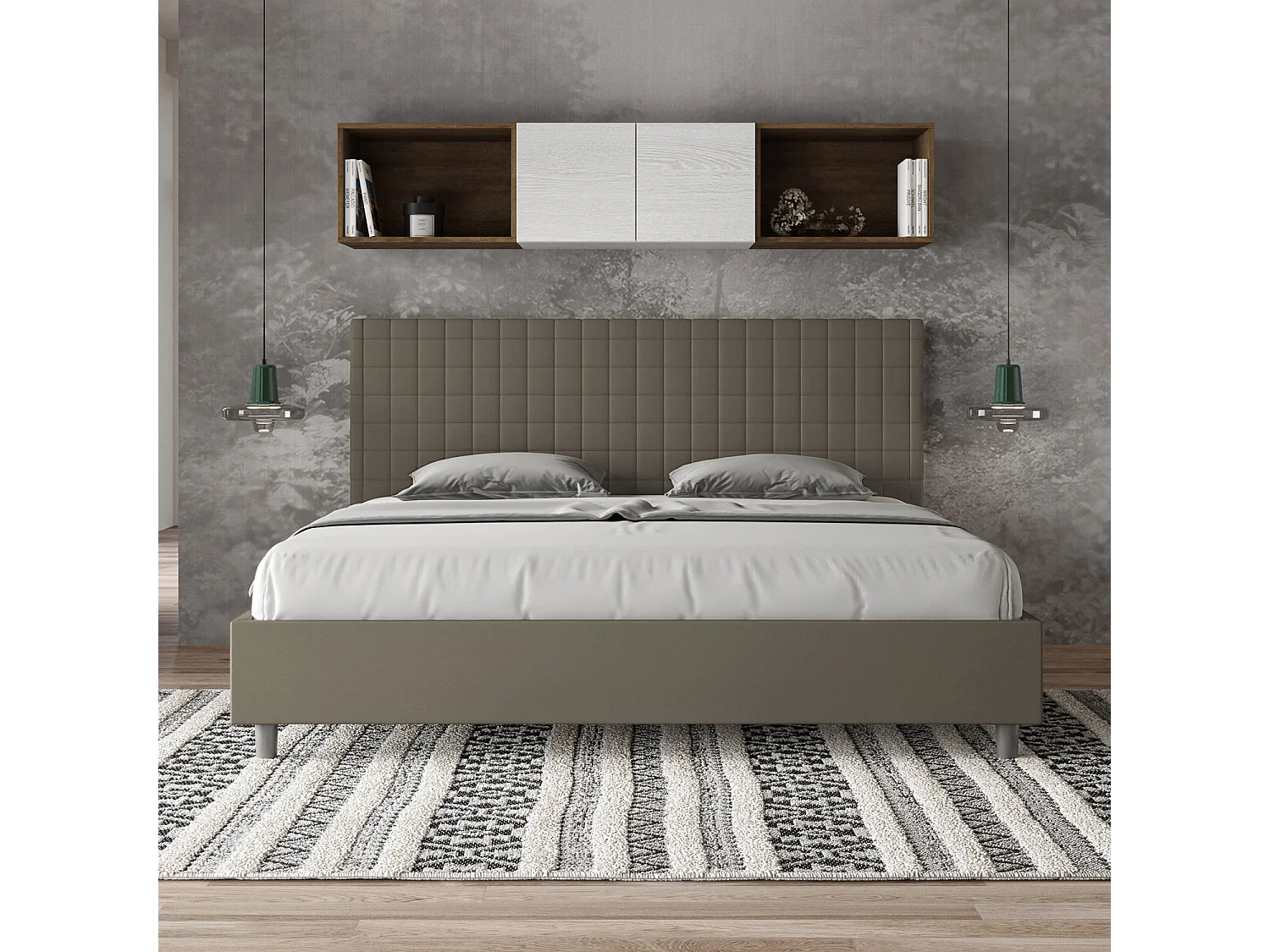 Kunda kunstleer geruit gewatteerd bed-Kleur Bruin-Slapen 180x200cm-Keuze Zonder boxspring