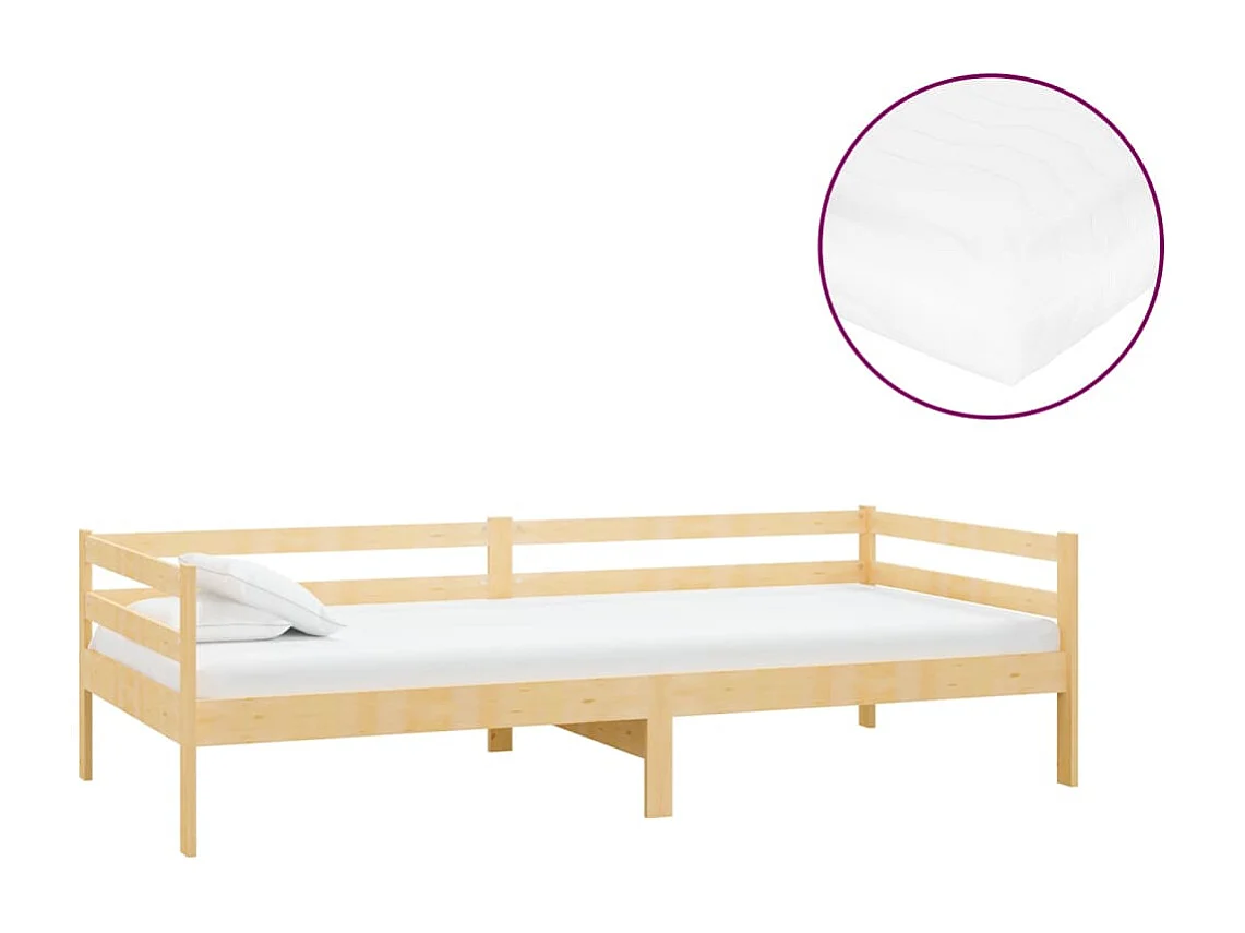 Lit avec matelas 90x200 Bois de pin massif 4