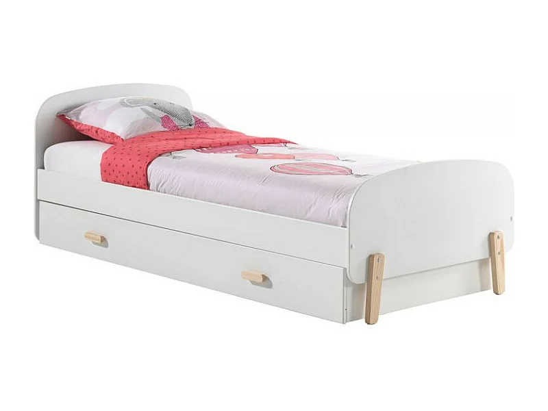 Lit Enfant avec Tiroir "Kiddy" 90x200cm Blanc & Naturel