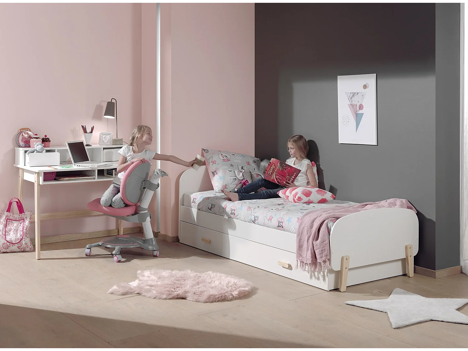 Lit Enfant avec Tiroir "Kiddy" 90x200cm Blanc & Naturel