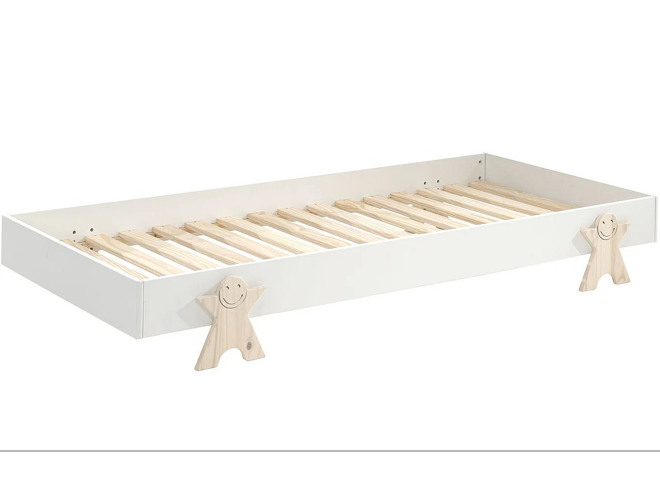 Bed 90x200 cm massief wit grenen en licht hout Fernando