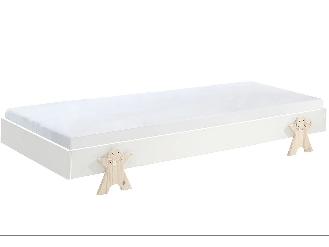 Bed 90x200 cm massief wit grenen en licht hout Fernando