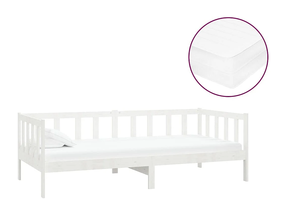 Lit avec matelas 90x200 Blanc Bois de pin massif 14