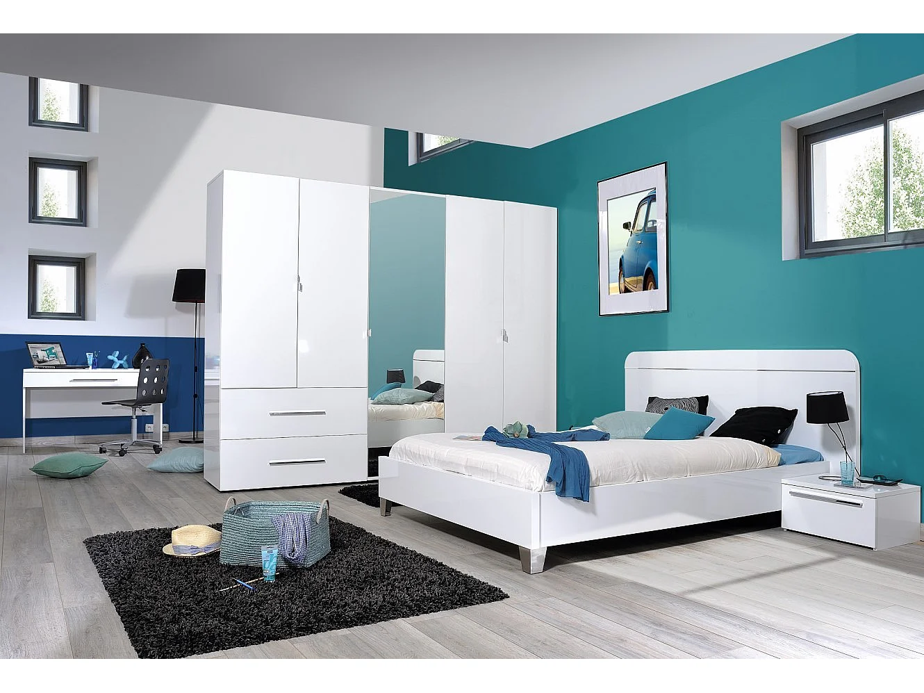 Lit adulte moderne bois laqué blanc Best 180