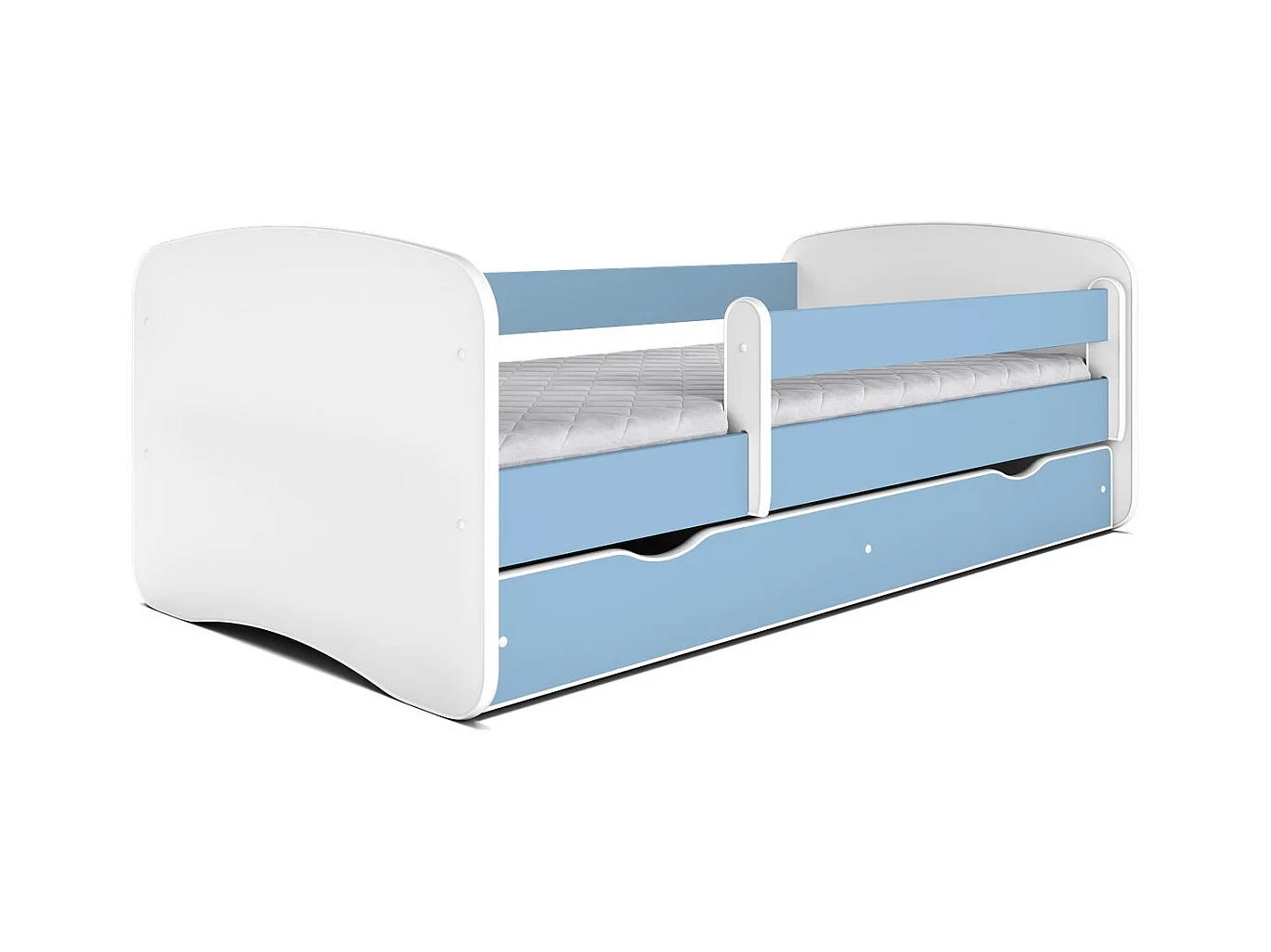 Blauw kinderbed met boxsprings en afneembaar hekwerk Drimy-Zonder matras-Slapen 80x180cm-Laden Met lade