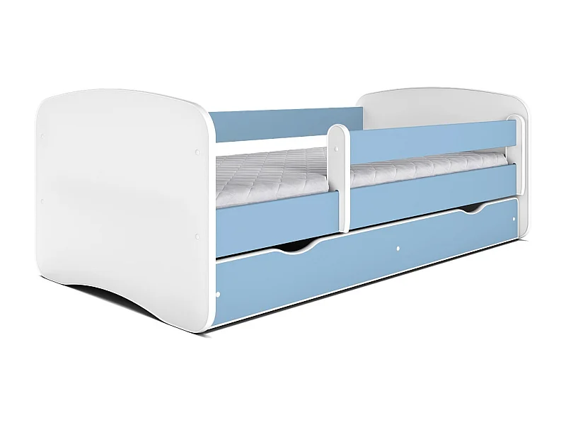Blauw kinderbed met boxsprings en afneembaar hekwerk Drimy-Zonder matras-Slapen 80x180cm-Laden Met lade