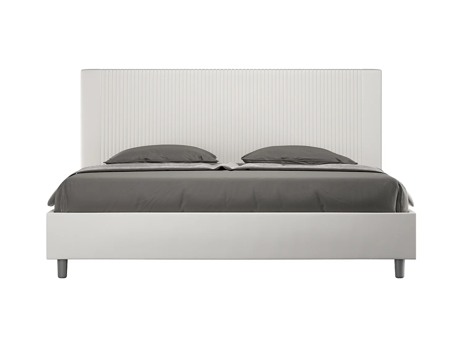 Lit moderne avec tête de lit rayures verticales matelassé simili cuir Bazen-Couleur Blanc-200x200-Option Avec sommier