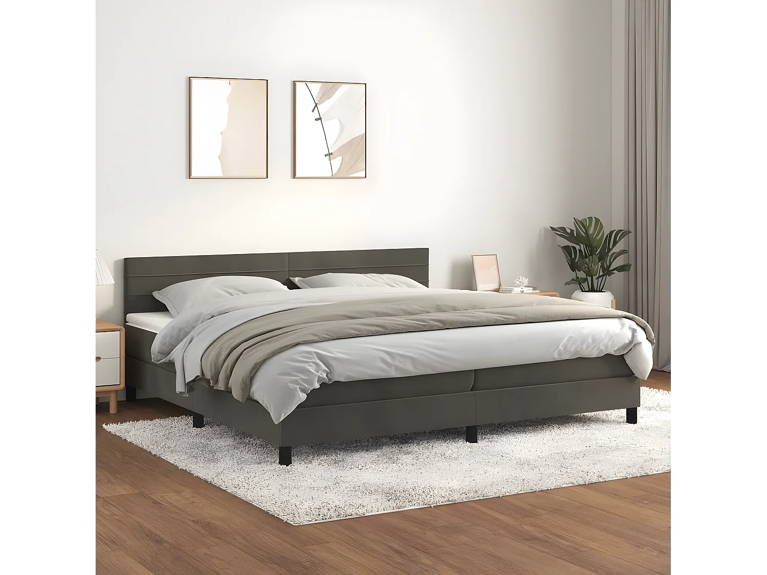 Lit à sommier tapissier et matelas Gris foncé 200x200 Velours 4