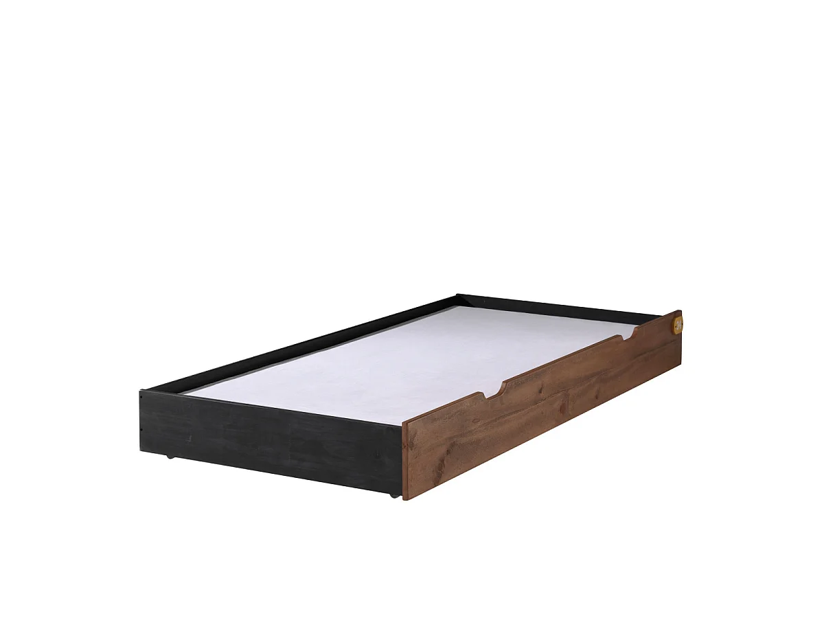 Pack - Lit Enfant, Sommier & Tiroir "Alex" 90x200cm Marron & Noir