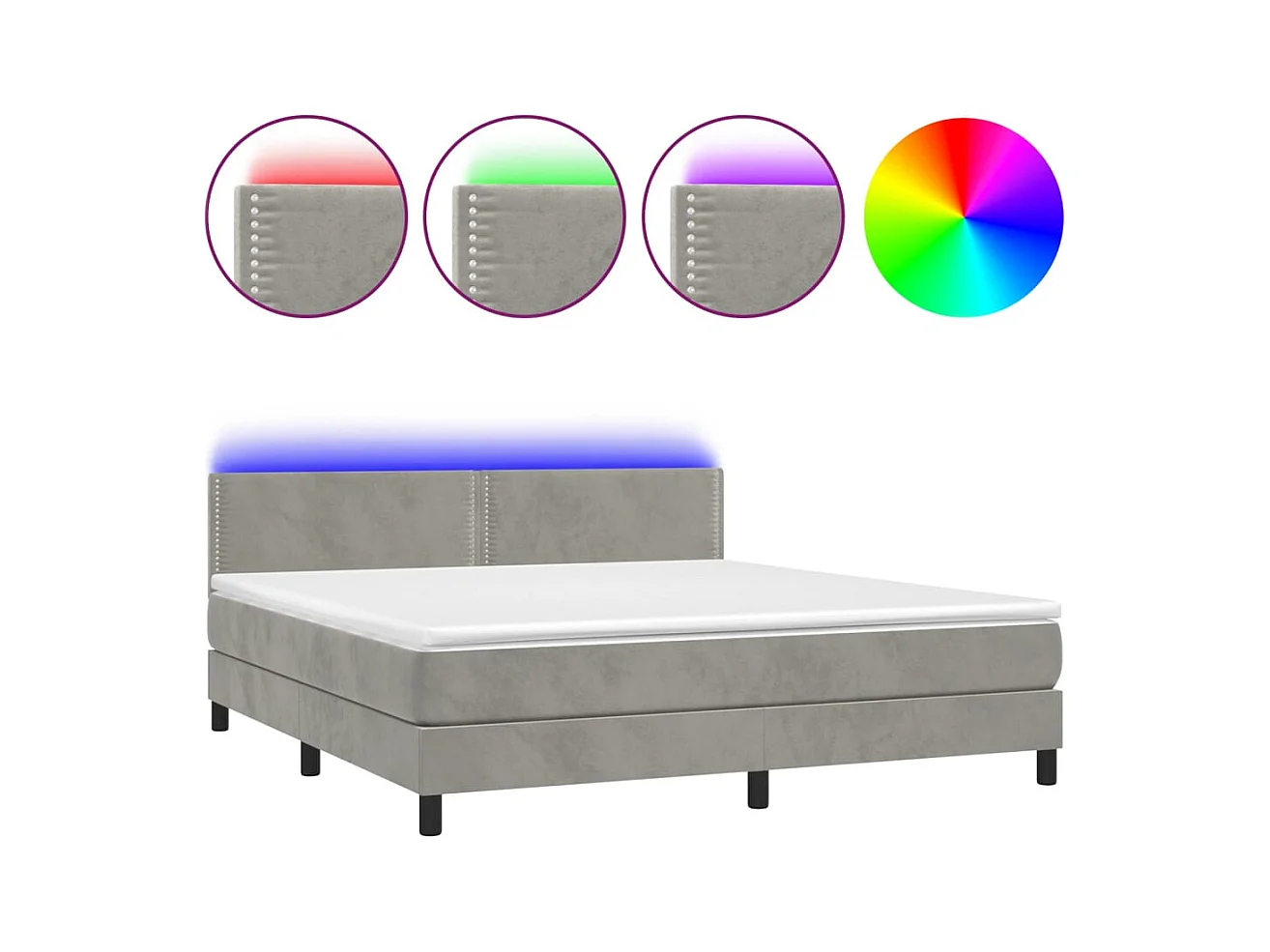 Lit à sommier tapissier matelas et LED Gris clair 180x200 Velours