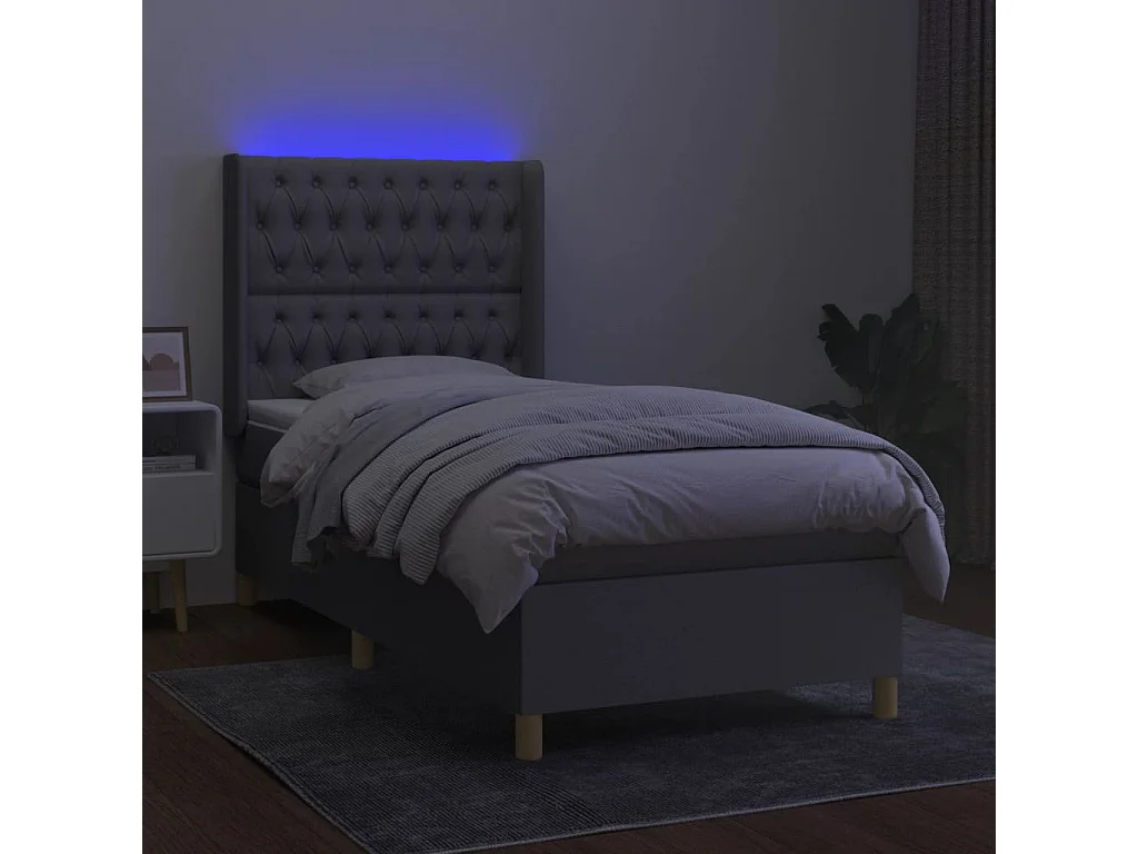 Lit à sommier tapissier avec matelas et LED Gris clair 90x200 Tissu