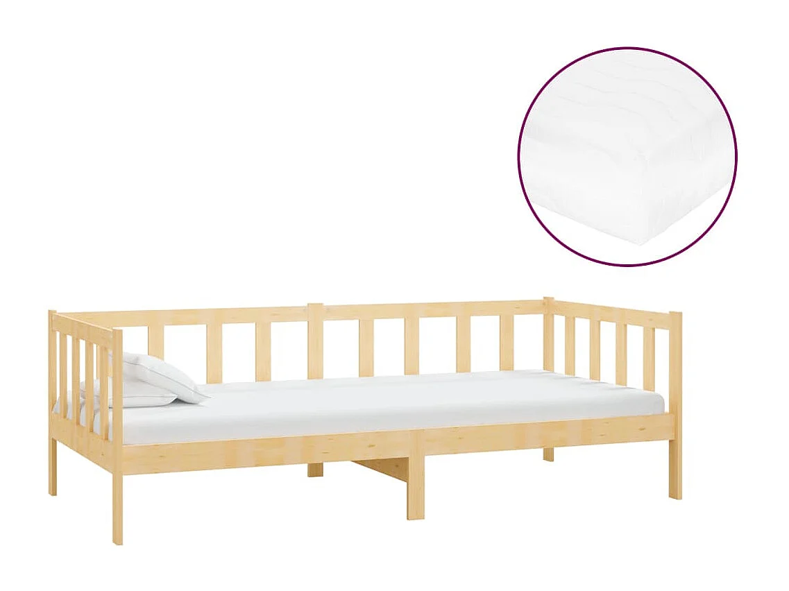 Lit avec matelas 90x200 Bois de pin massif 9
