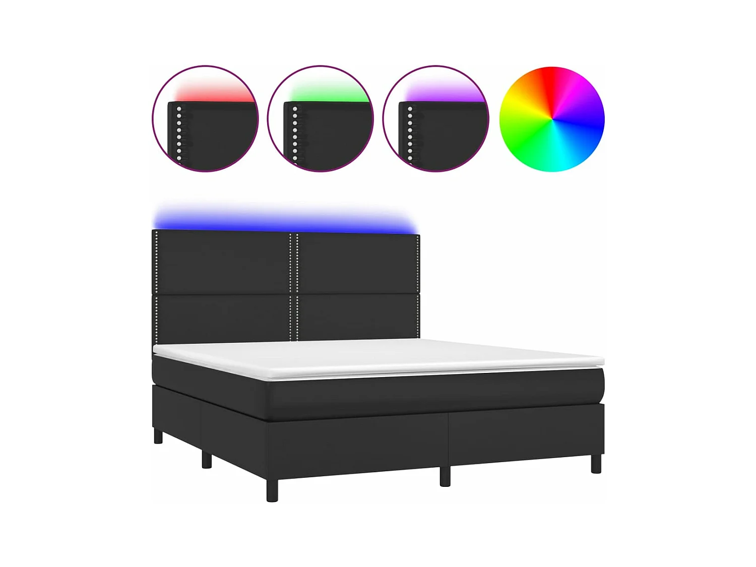 Lit à sommier tapissier avec matelas et LED Noir 180x200 Similicuir
