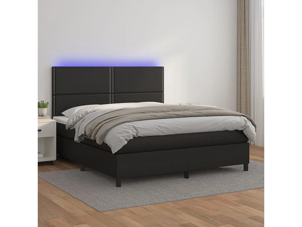 Lit à sommier tapissier avec matelas et LED Noir 180x200 Similicuir