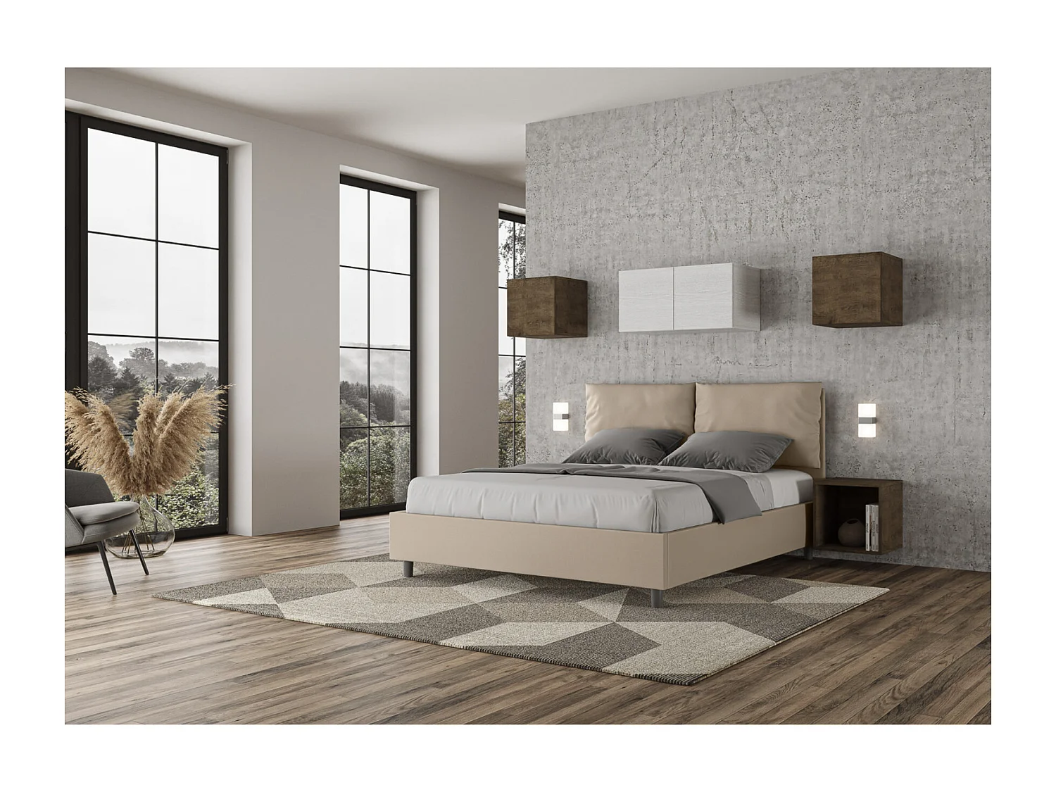 Letto contenitore imbottito 80x190 similpelle cappuccino Antea