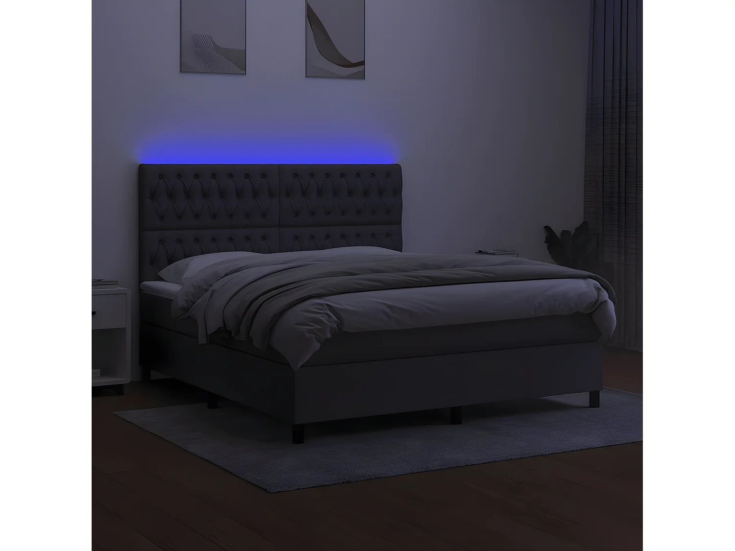Lit à sommier tapissier et matelas et LED Gris foncé 180x200 Tissu 3