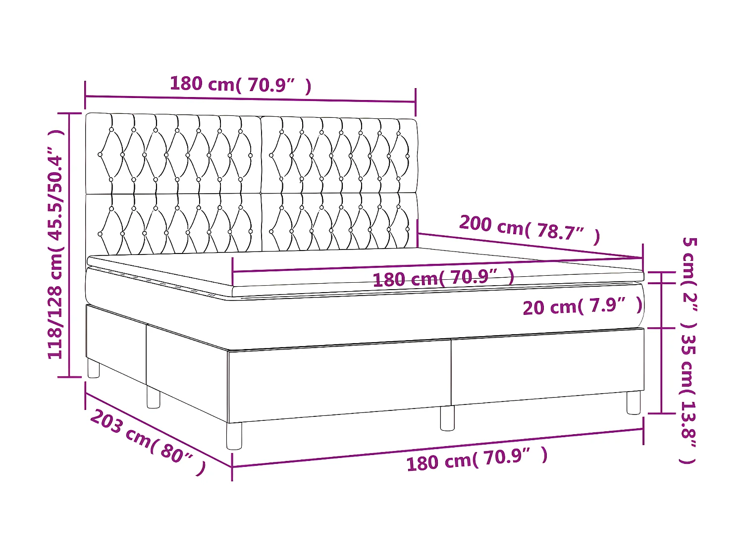 Lit à sommier tapissier et matelas et LED Gris foncé 180x200 Tissu 3