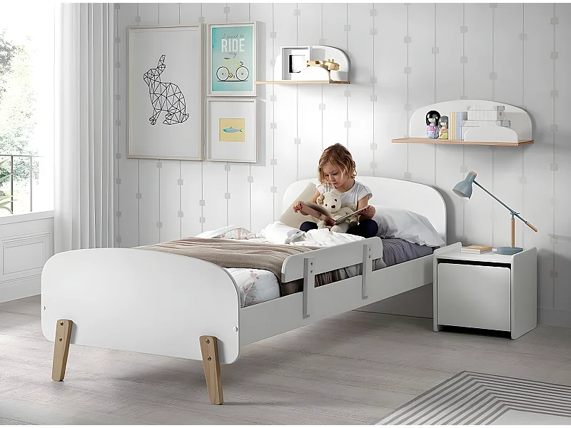 Lit Enfant & Barrière de Sécurité "Kiddy" 90x200cm Blanc