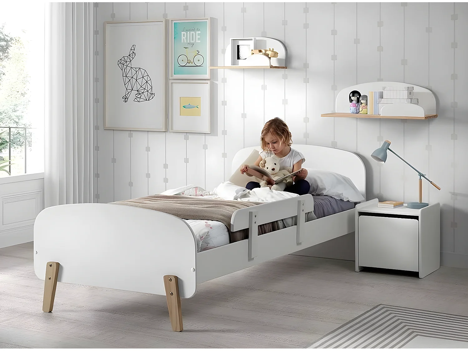 Lit Enfant & Barrière de Sécurité "Kiddy" 90x200cm Blanc