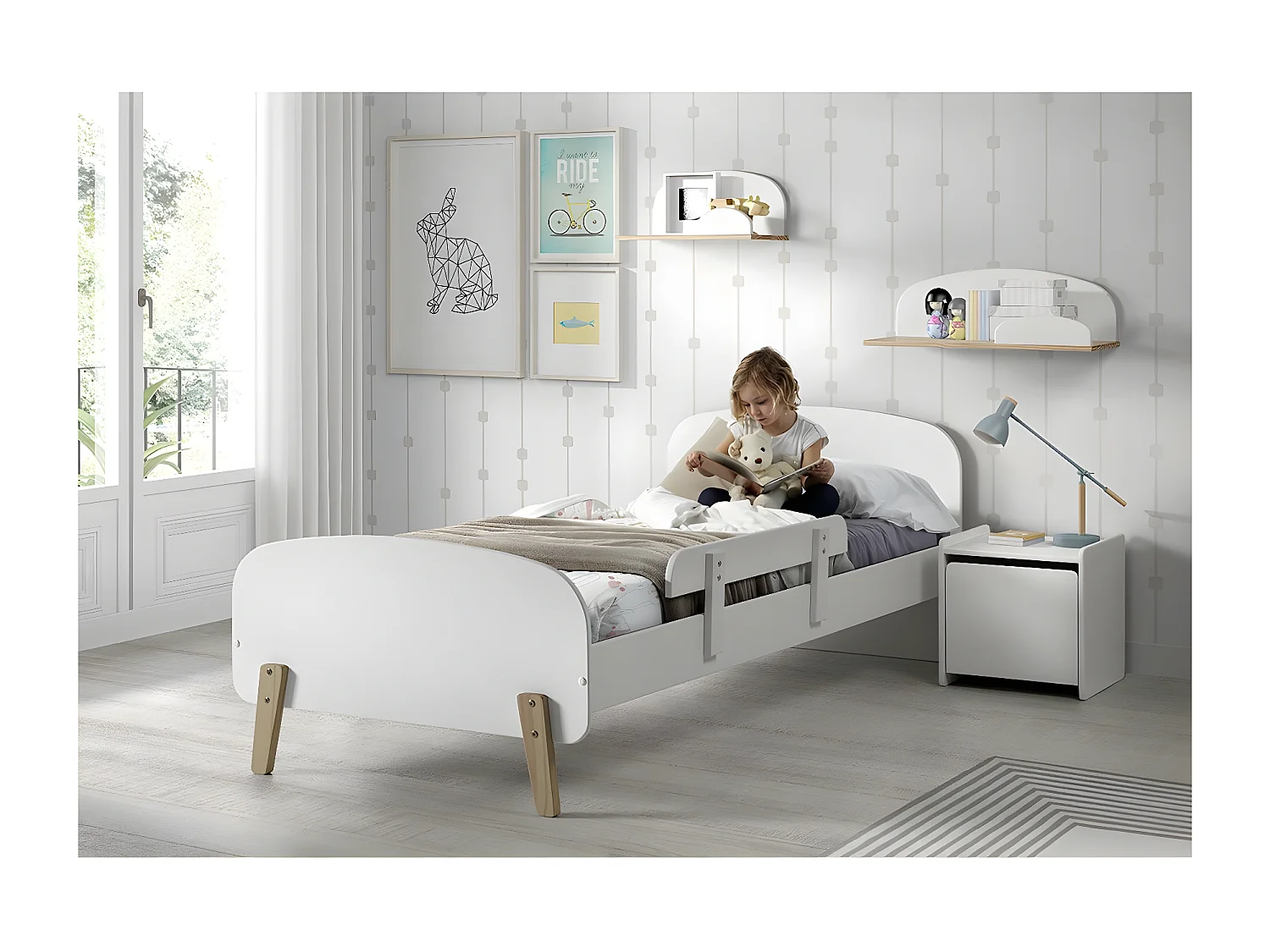 Lit Enfant & Barrière de Sécurité "Kiddy" 90x200cm Blanc