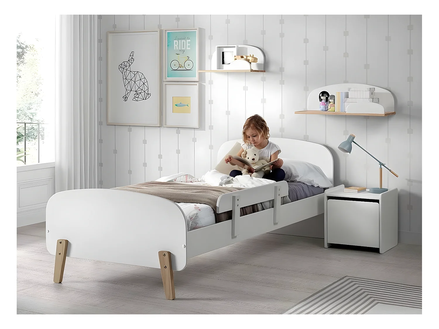 Lit Enfant & Barrière de Sécurité "Kiddy" 90x200cm Blanc