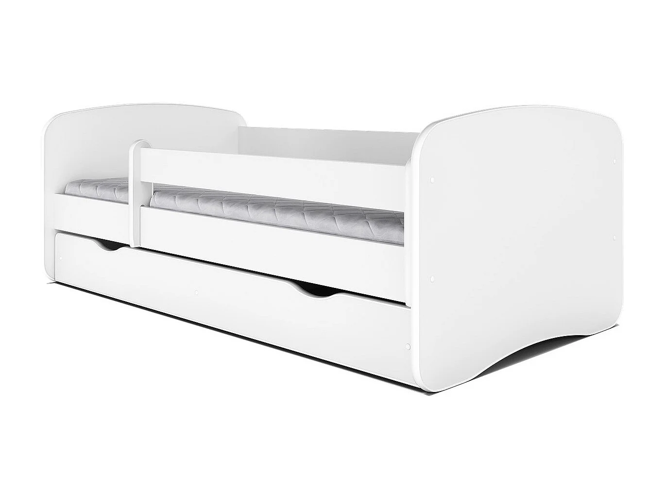 Lit enfant blanc avec sommiers et barrière de sécurité amovible Drimy-Matelas mousse-80x160