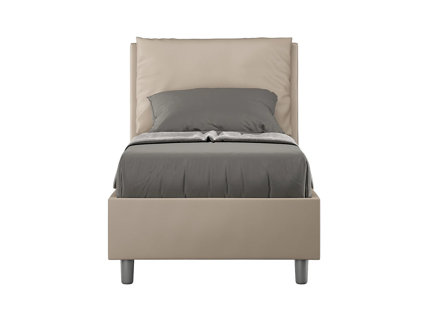 Lit adulte moderne avec coussins rembourrés simili cuir Anja-Couleur Beige-80x190-Option Avec sommier
