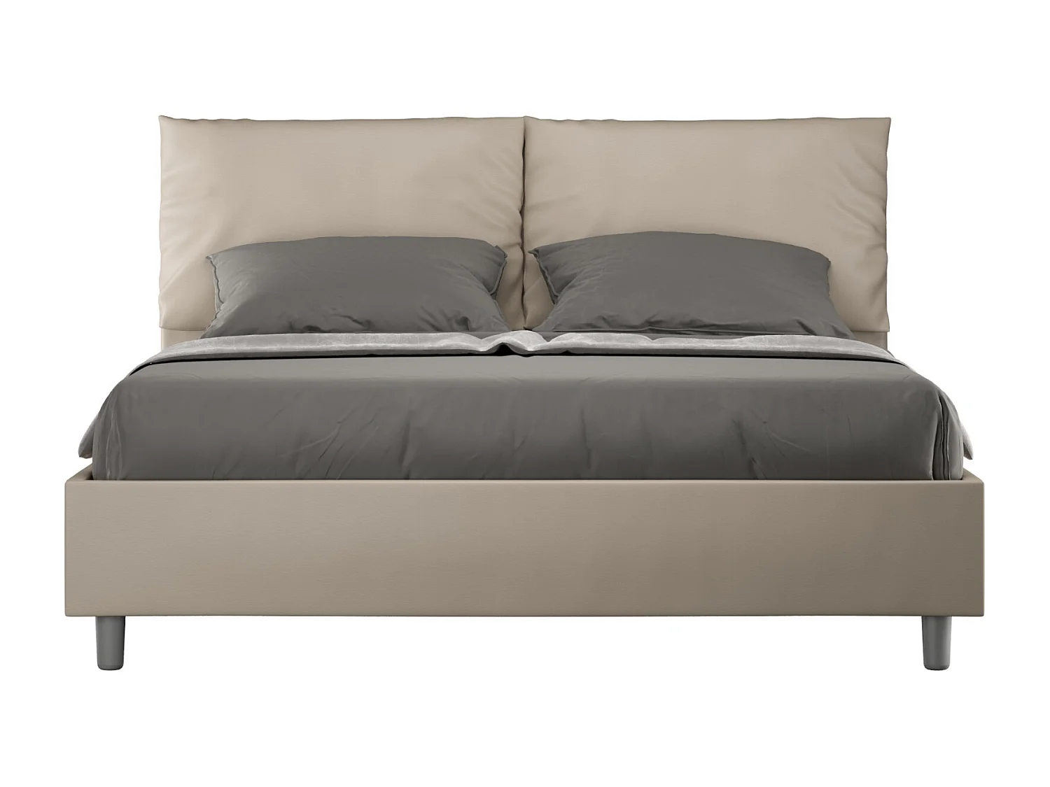 Lit adulte moderne avec coussins rembourrés simili cuir Anja-Couleur Beige-80x190-Option Avec sommier