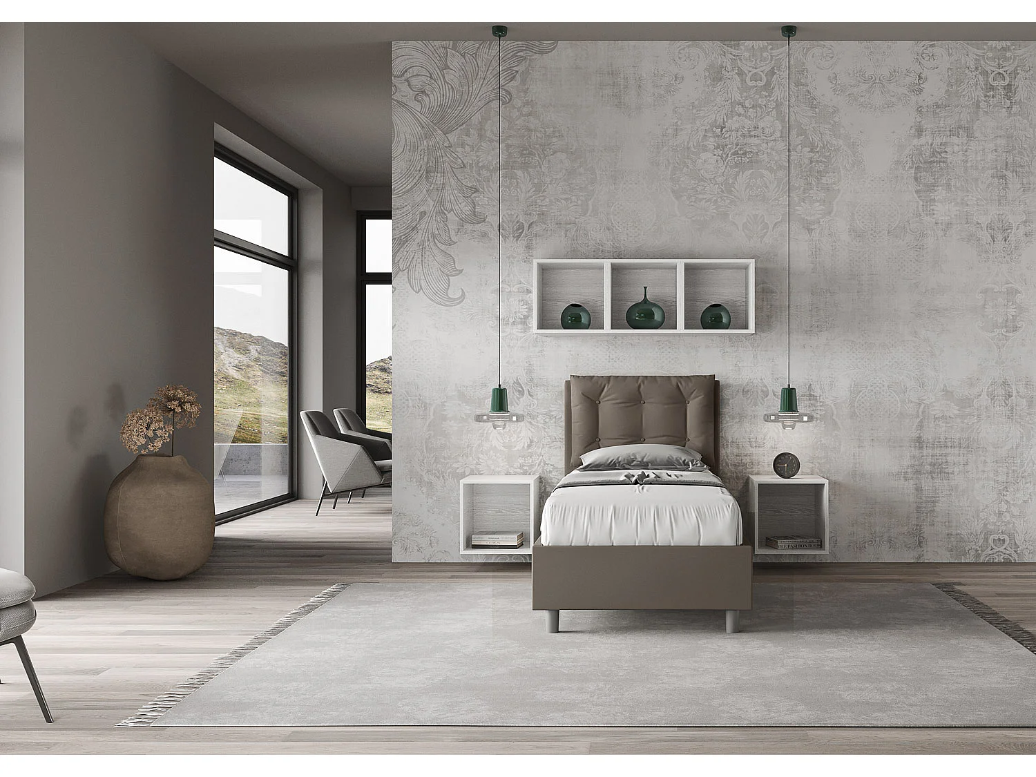 Letto senza rete imbottito 80x190 similpelle cappuccino Annalisa